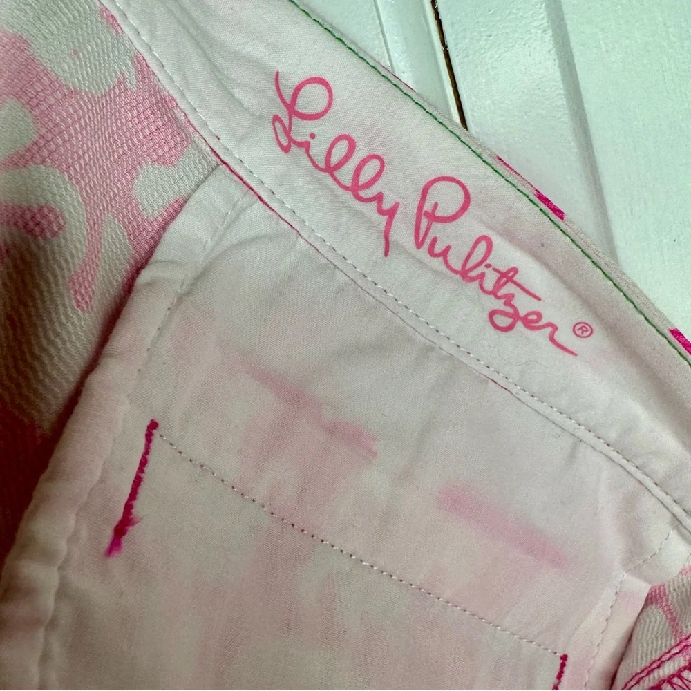 Lilly Pulitzer Pink and White Elephant Scallop Hem Shorts